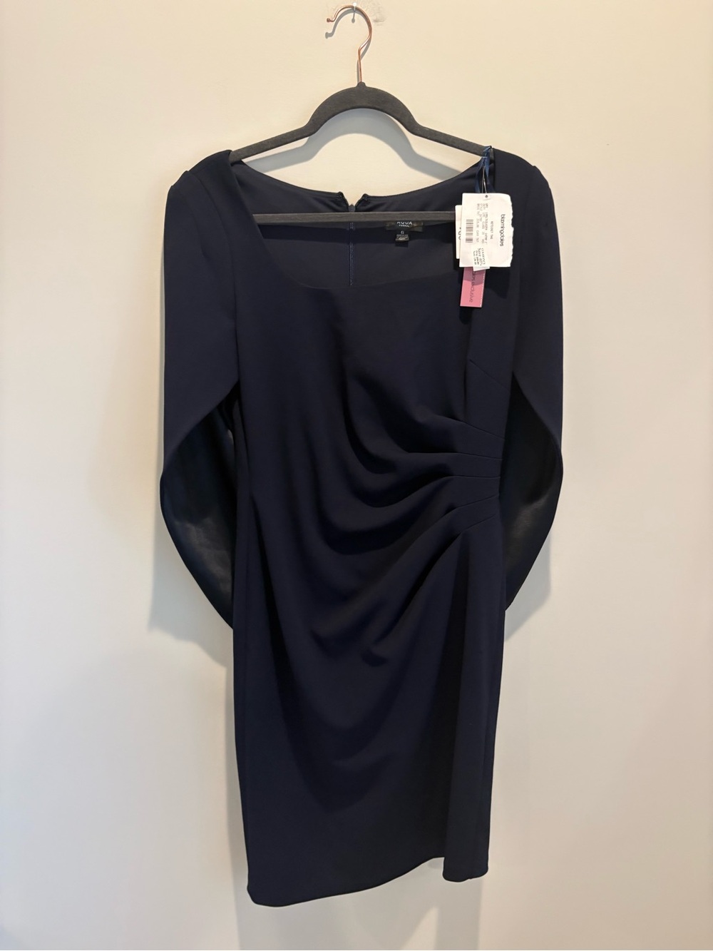 Bloomingdale's Navy Long-Sleeve Ruched Sheath Dress